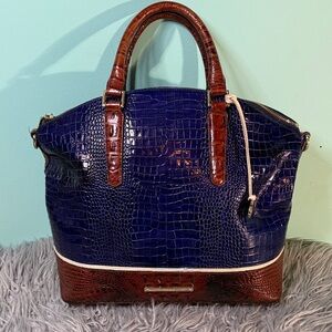 Brahmin Blue and Brown Croc-Embossed Satchel